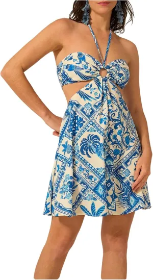 MakeMeChic Women's Summer Tropical Print Mini Dress Sundress 2025 Halter Backless Cut Out Short Dresses