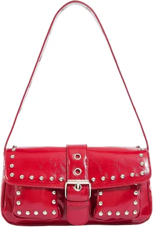 MakeMeChic Women's Women's Shoulder Bags Y2K PU Faux Leather Studded Flap Handbag Buckle Hobo Bag Punk Bags