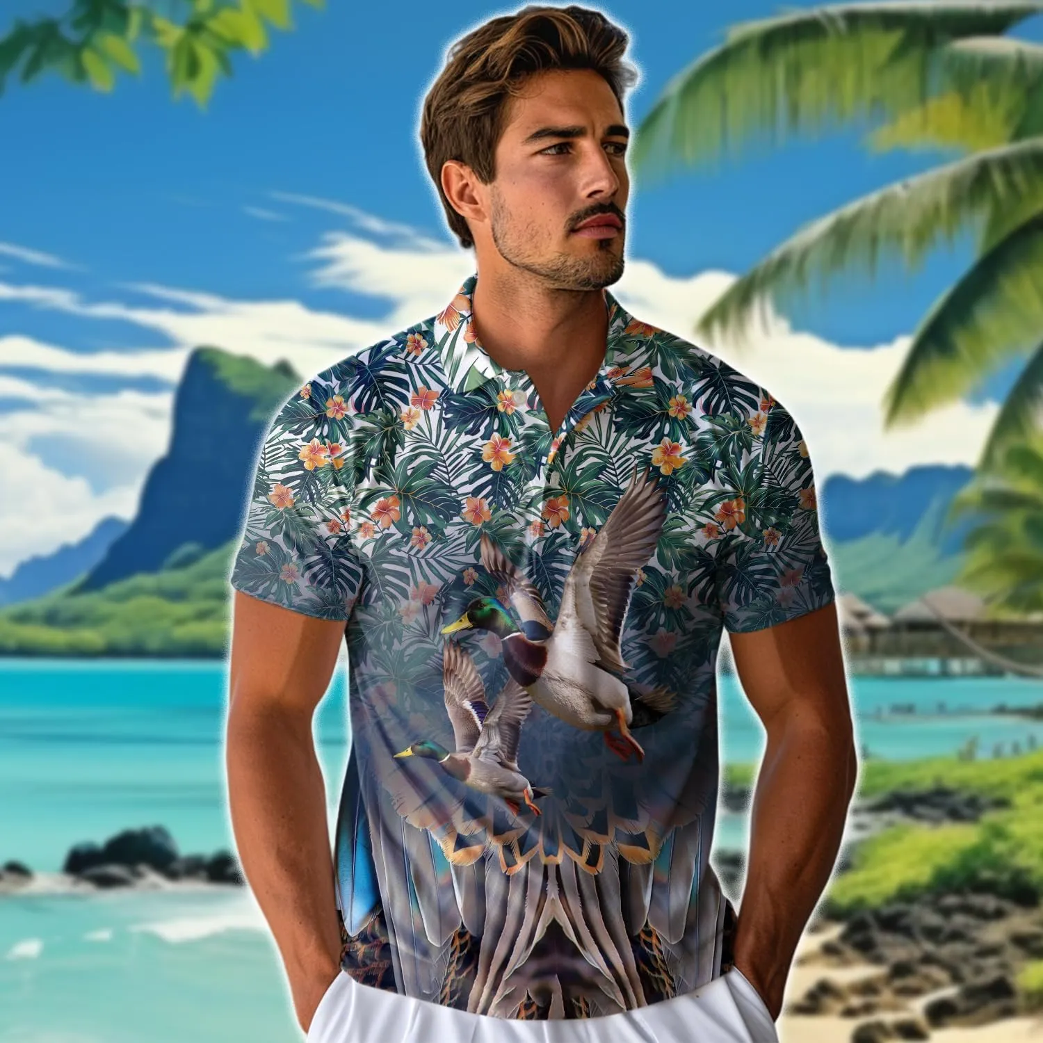 Mallard Duck Polo Shirts for Men- Golf Moisture Wicking Dry Fit Short Sleeve Polo Shirts S20