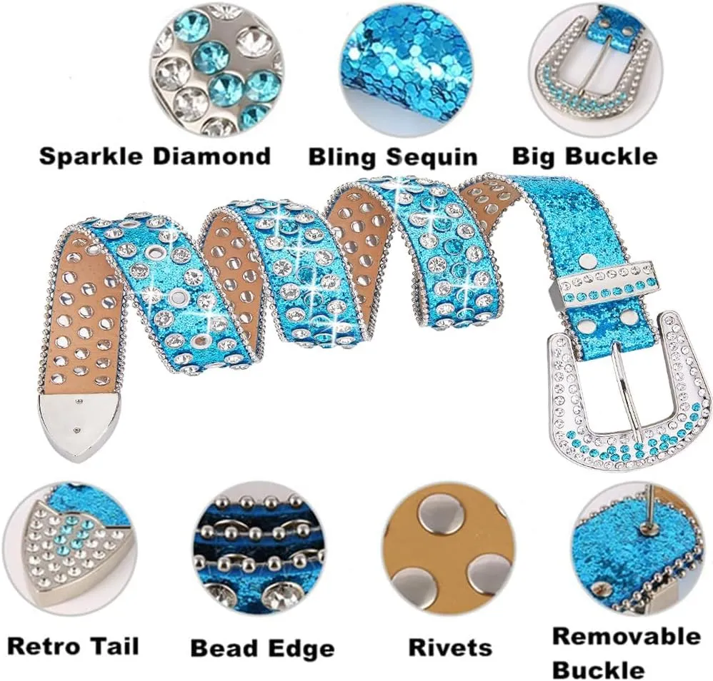 Men Fashion Rhinestone Belt Western Bling Studded Design Leather Diamond Belt for Jeans