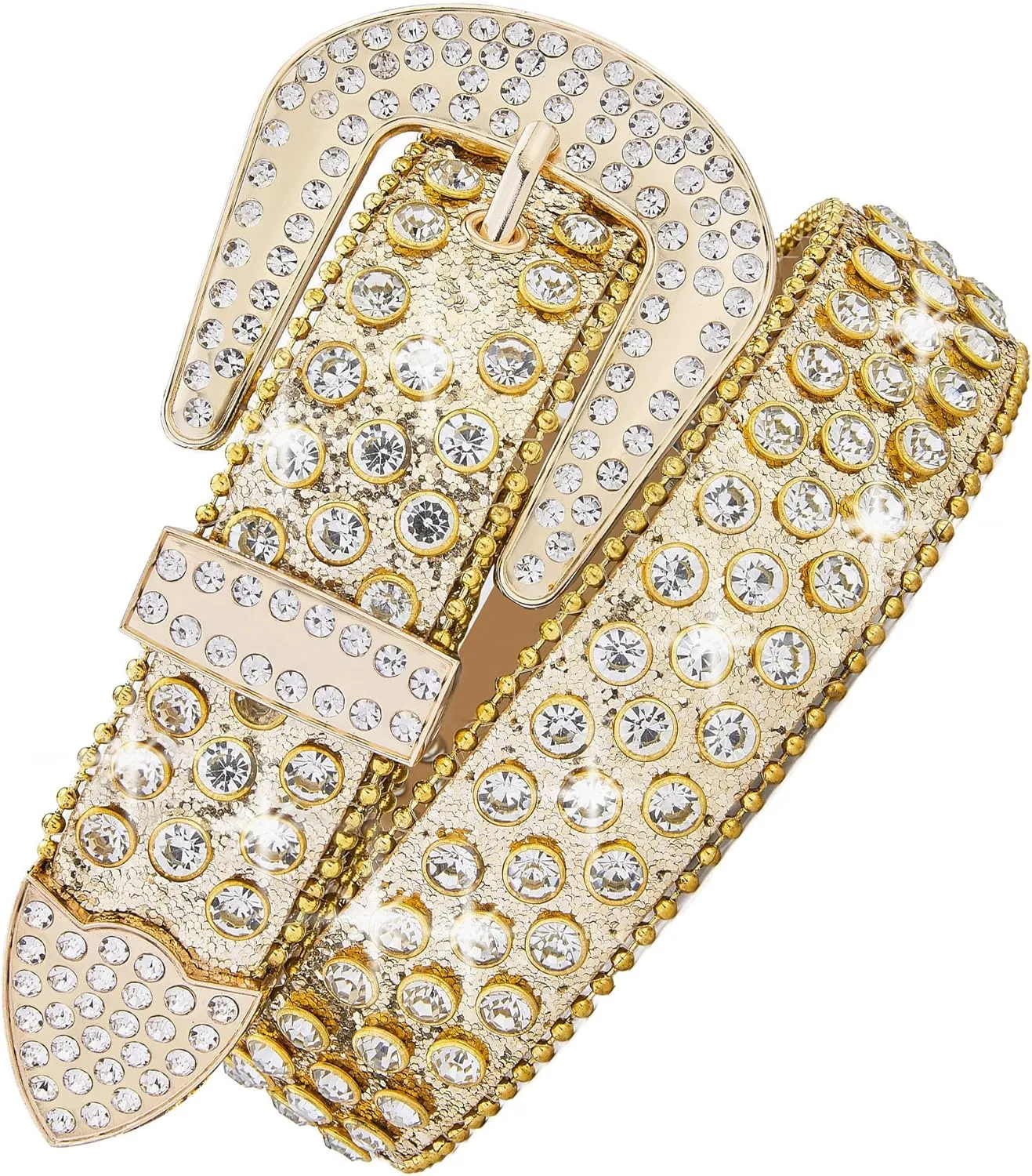 Men Fashion Rhinestone Belt Western Bling Studded Design Leather Diamond Belt for Jeans