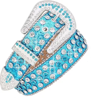 Men Fashion Rhinestone Belt Western Bling Studded Design Leather Diamond Belt for Jeans