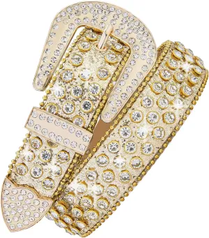 Men Fashion Rhinestone Belt Western Bling Studded Design Leather Diamond Belt for Jeans