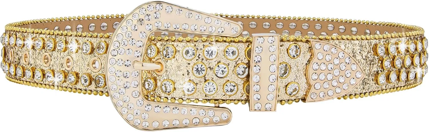 Men Fashion Rhinestone Belt Western Bling Studded Design Leather Diamond Belt for Jeans