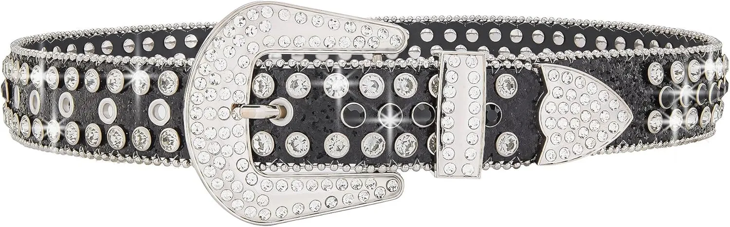 Men Fashion Rhinestone Belt Western Bling Studded Design Leather Diamond Belt for Jeans