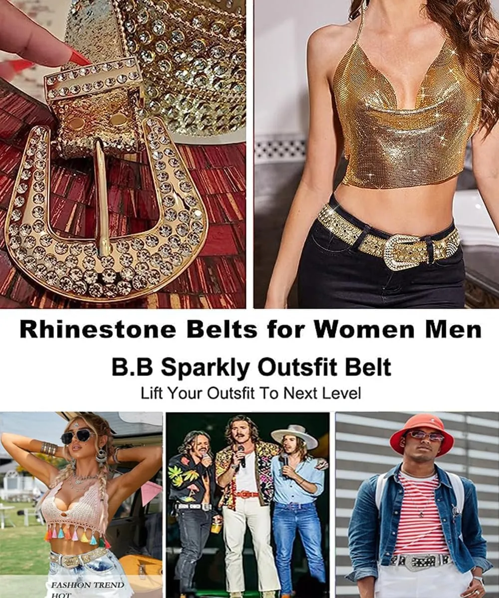 Men Fashion Rhinestone Belt Western Bling Studded Design Leather Diamond Belt for Jeans