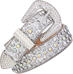 Men Fashion Rhinestone Belt Western Bling Studded Design Leather Diamond Belt for Jeans