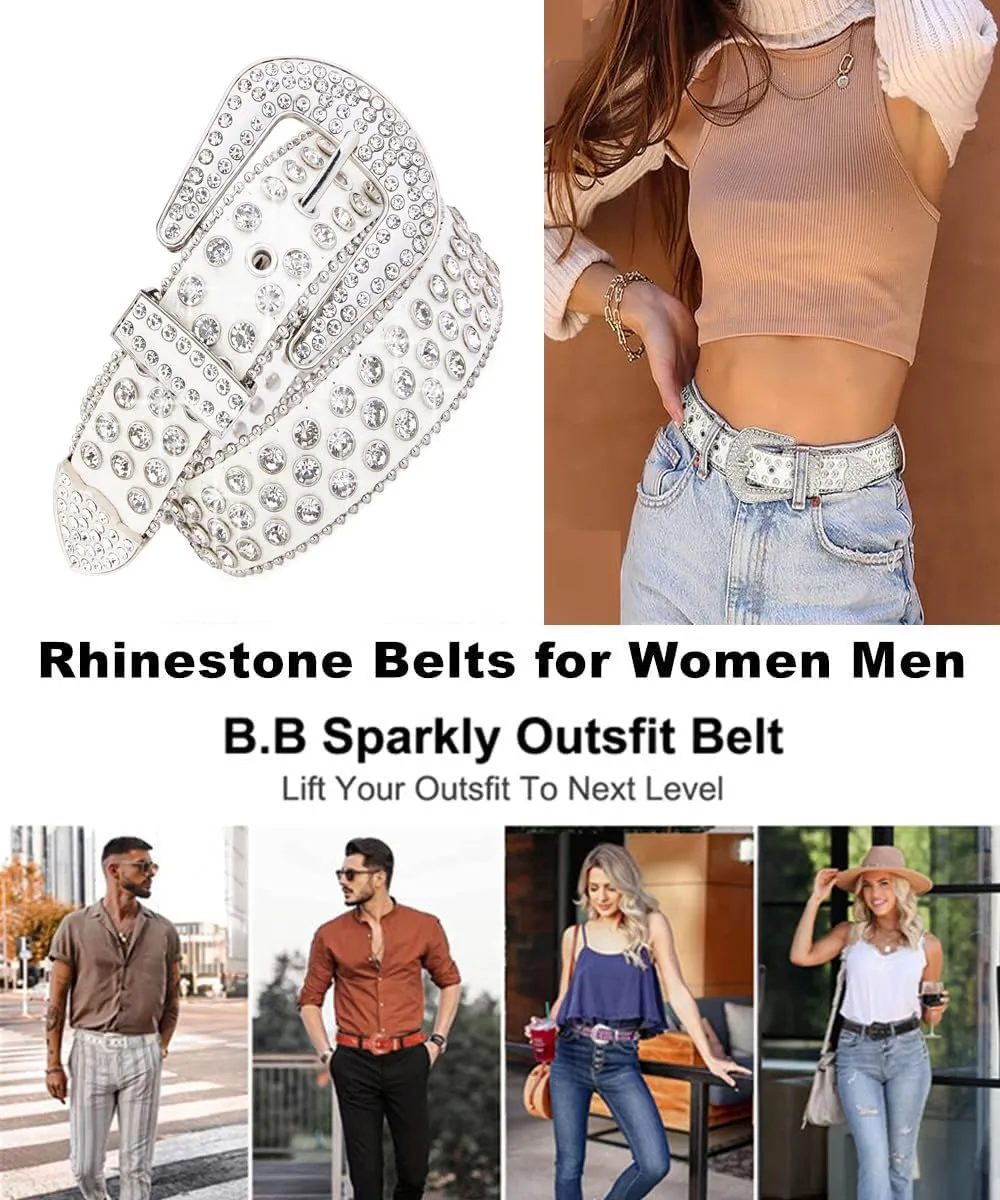 Men Fashion Rhinestone Belt Western Bling Studded Design Leather Diamond Belt for Jeans