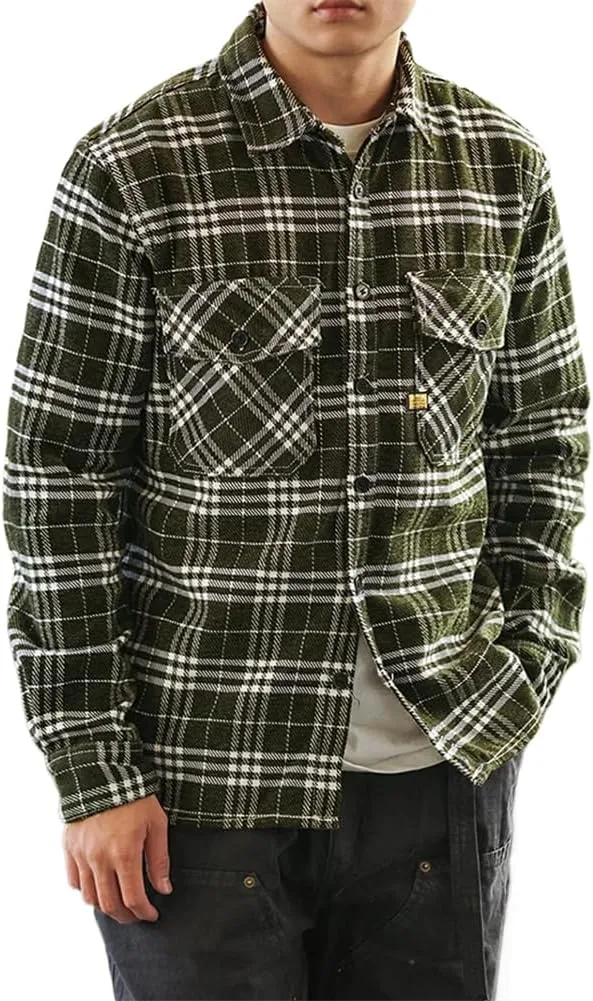 Men' Heavy Cotton Padded Shirt Long Sleeve Plaid Simple Casual Coat American Frock in Autumn