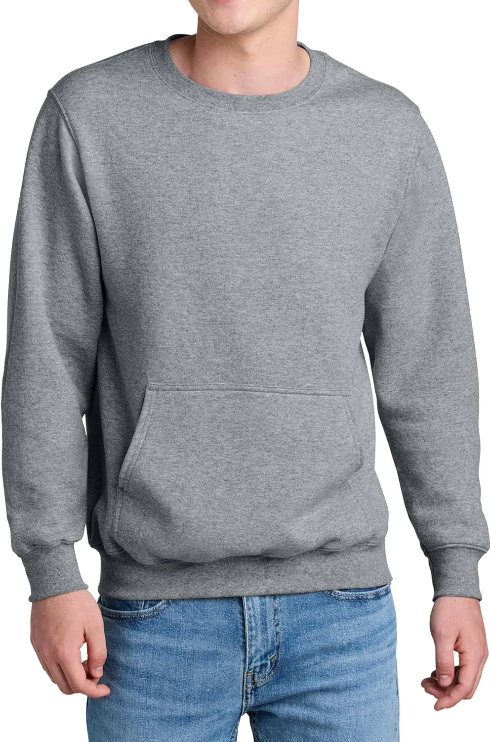 Men's Core Poly Cotton Fleece Pullover Crewneck Kangaroo Pocket Ultra Soft Sweatshirt