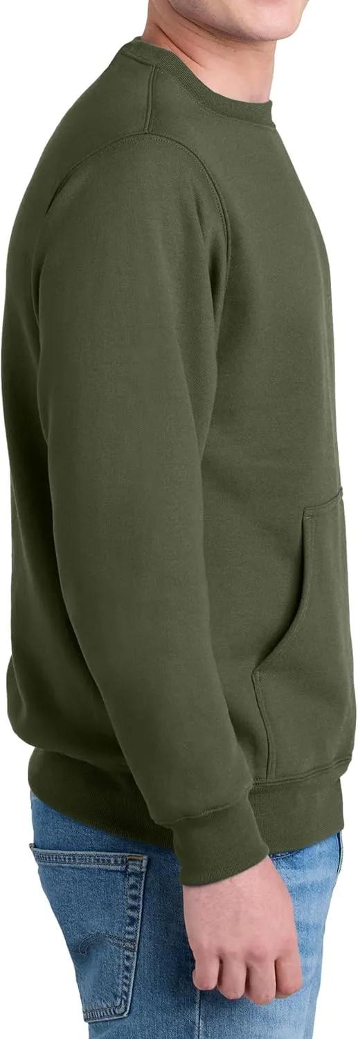 Men's Core Poly Cotton Fleece Pullover Crewneck Kangaroo Pocket Ultra Soft Sweatshirt