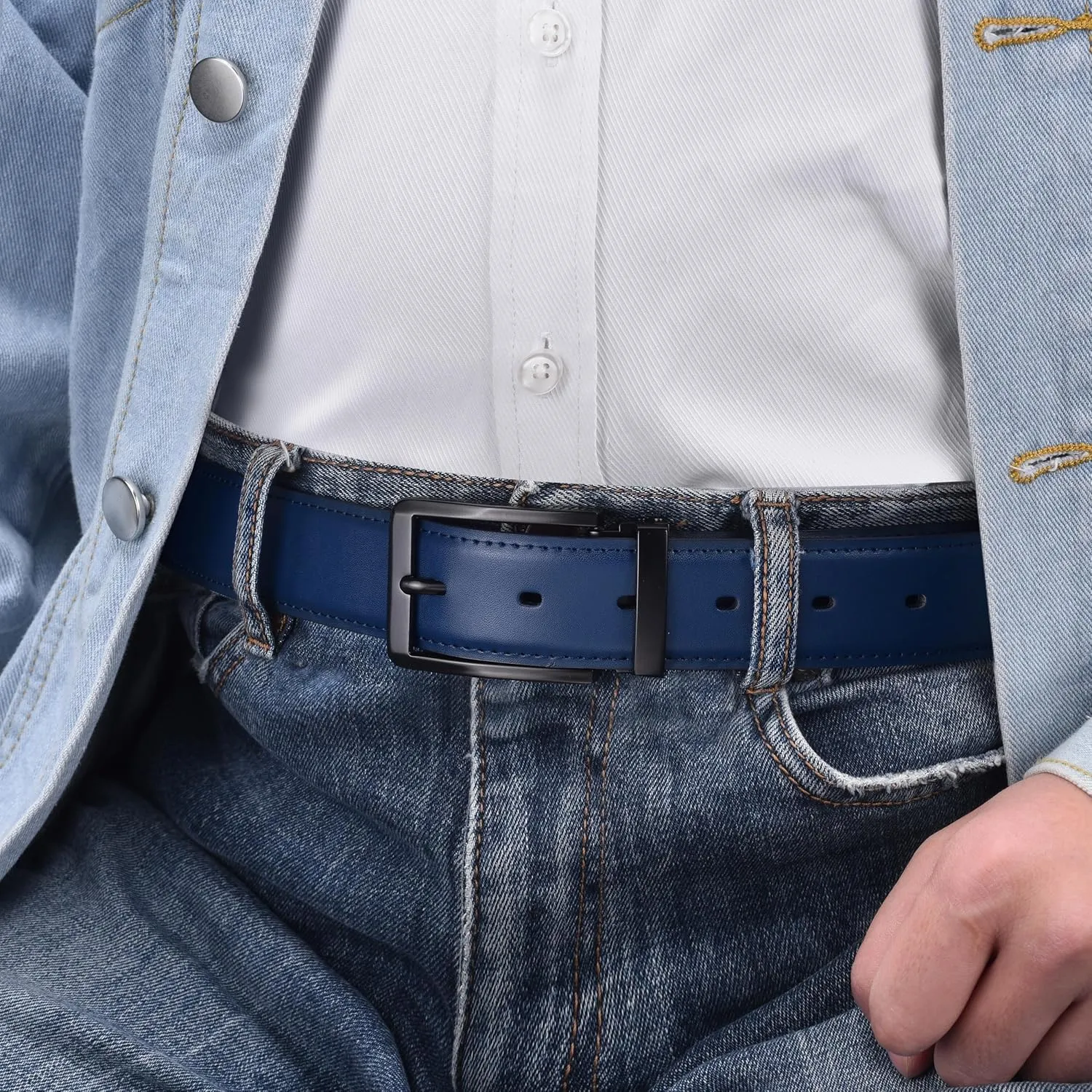 Men's Dress Belt Black Leather Belts for Jeans