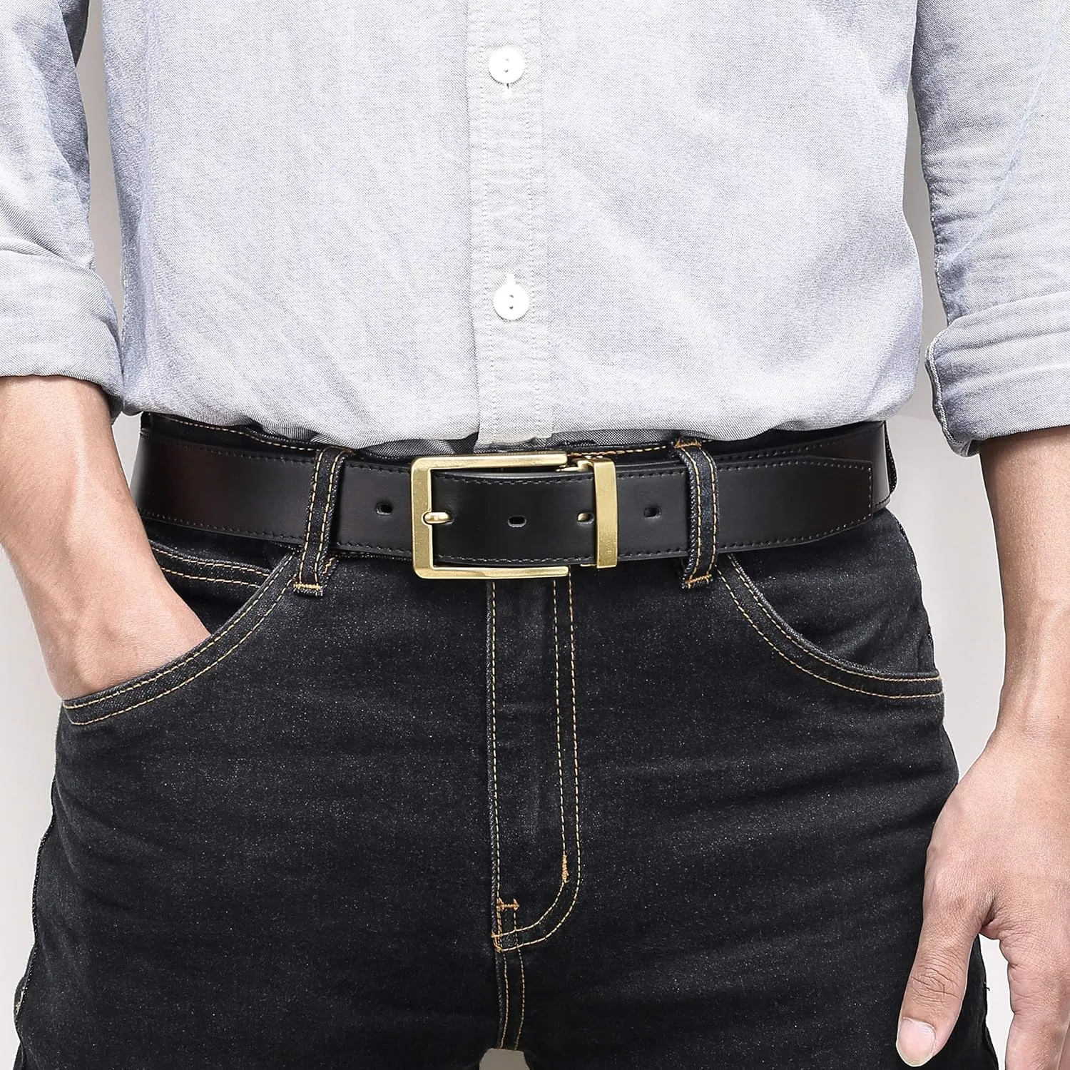 Men's Dress Belt Black Leather Belts for Jeans