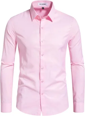 Men's Dress Shirts Stain Sheild Stretch Slim Fit Shirts Wrinkle-Free Formal Business Button Down Shirt