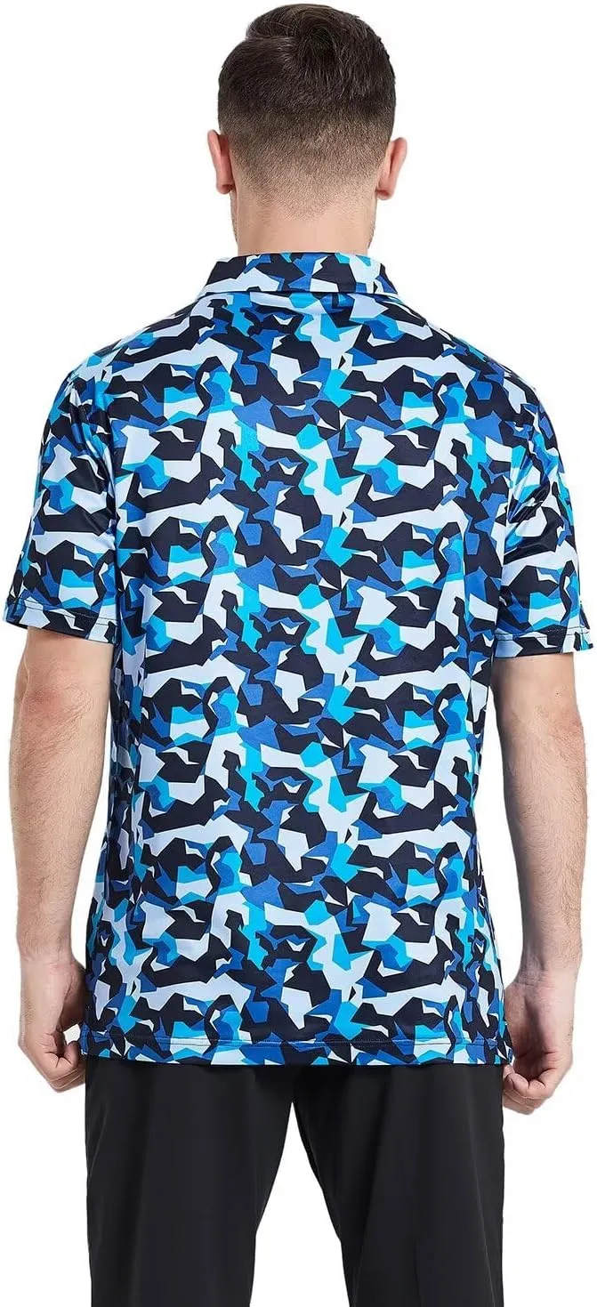 Mens Golf Shirts Short Sleeve Moisture Wicking Dry Fit Print Performance Athletic Casual Golf Polo Shirts for Men