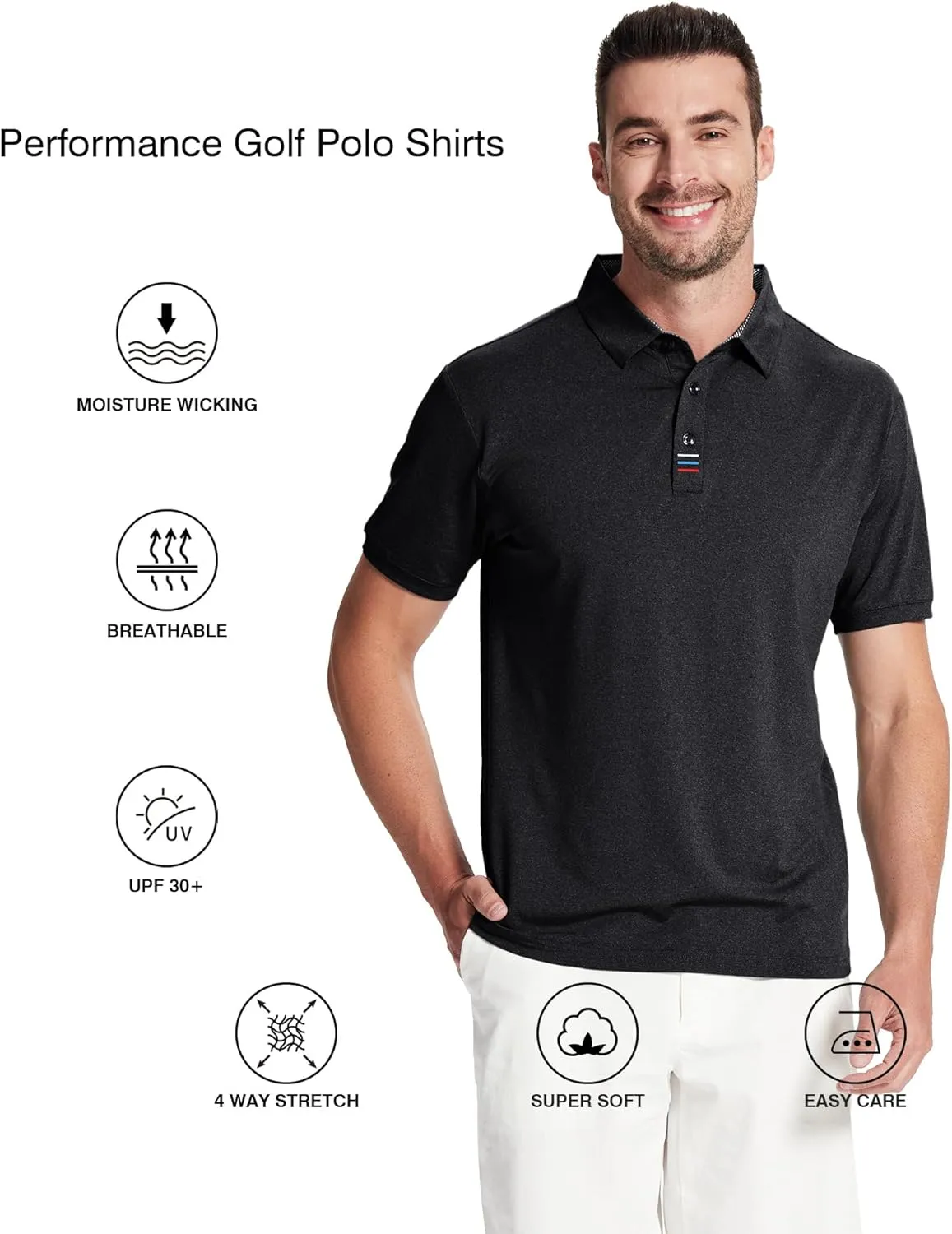 Men's Polo Shirts Short Sleeve Moisture Wicking Performance Golf Shirts Collared Lightweight Casual T-Shirt Athletic
