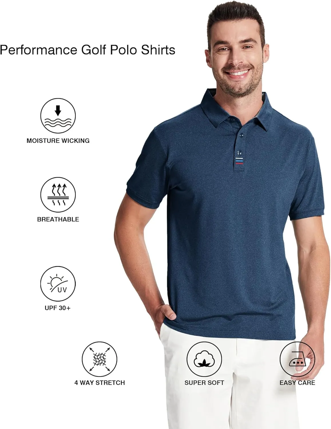 Men's Polo Shirts Short Sleeve Moisture Wicking Performance Golf Shirts Collared Lightweight Casual T-Shirt Athletic