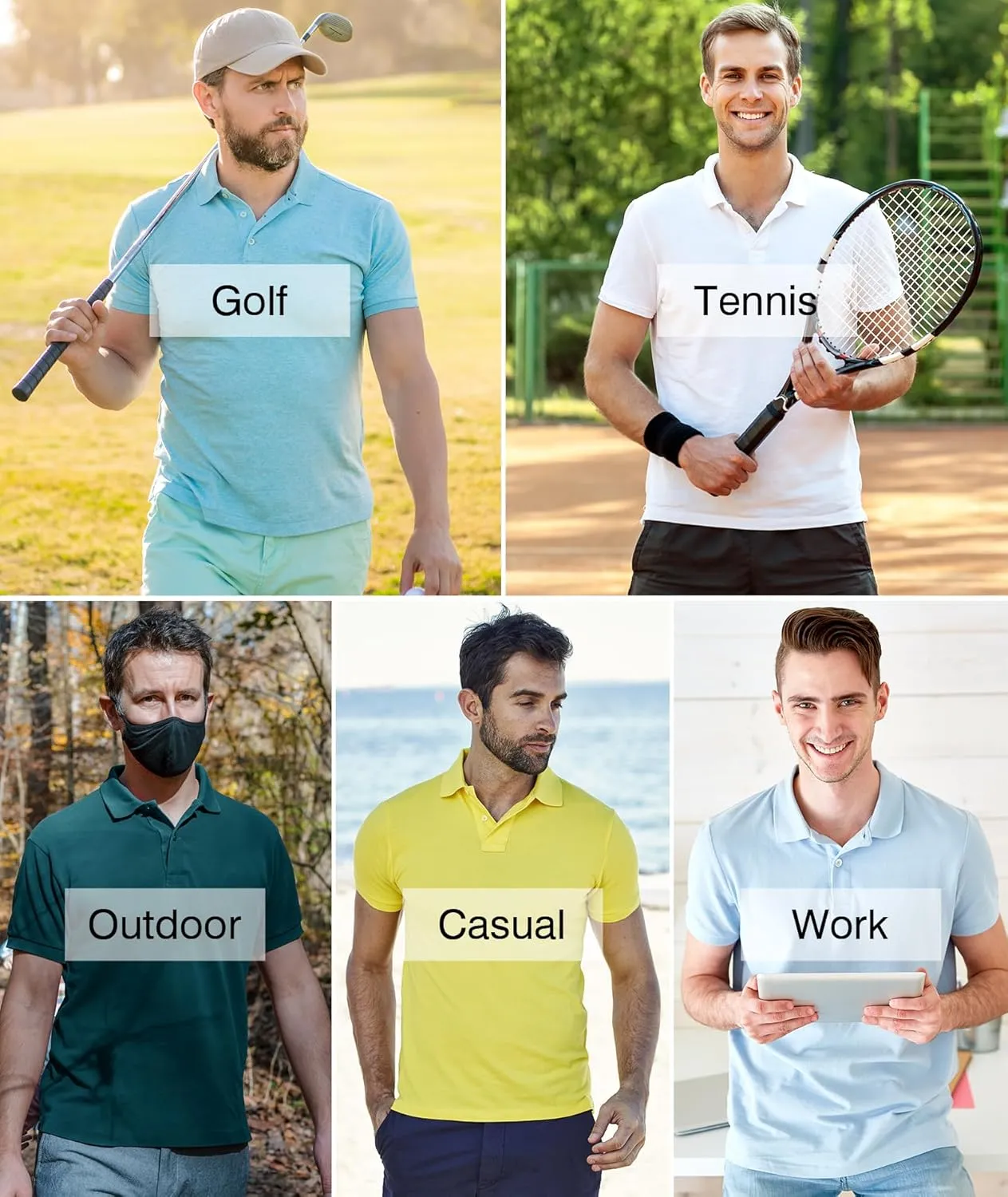 Men's Polo Shirts Short Sleeve Moisture Wicking Performance Golf Shirts Collared Lightweight Casual T-Shirt Athletic