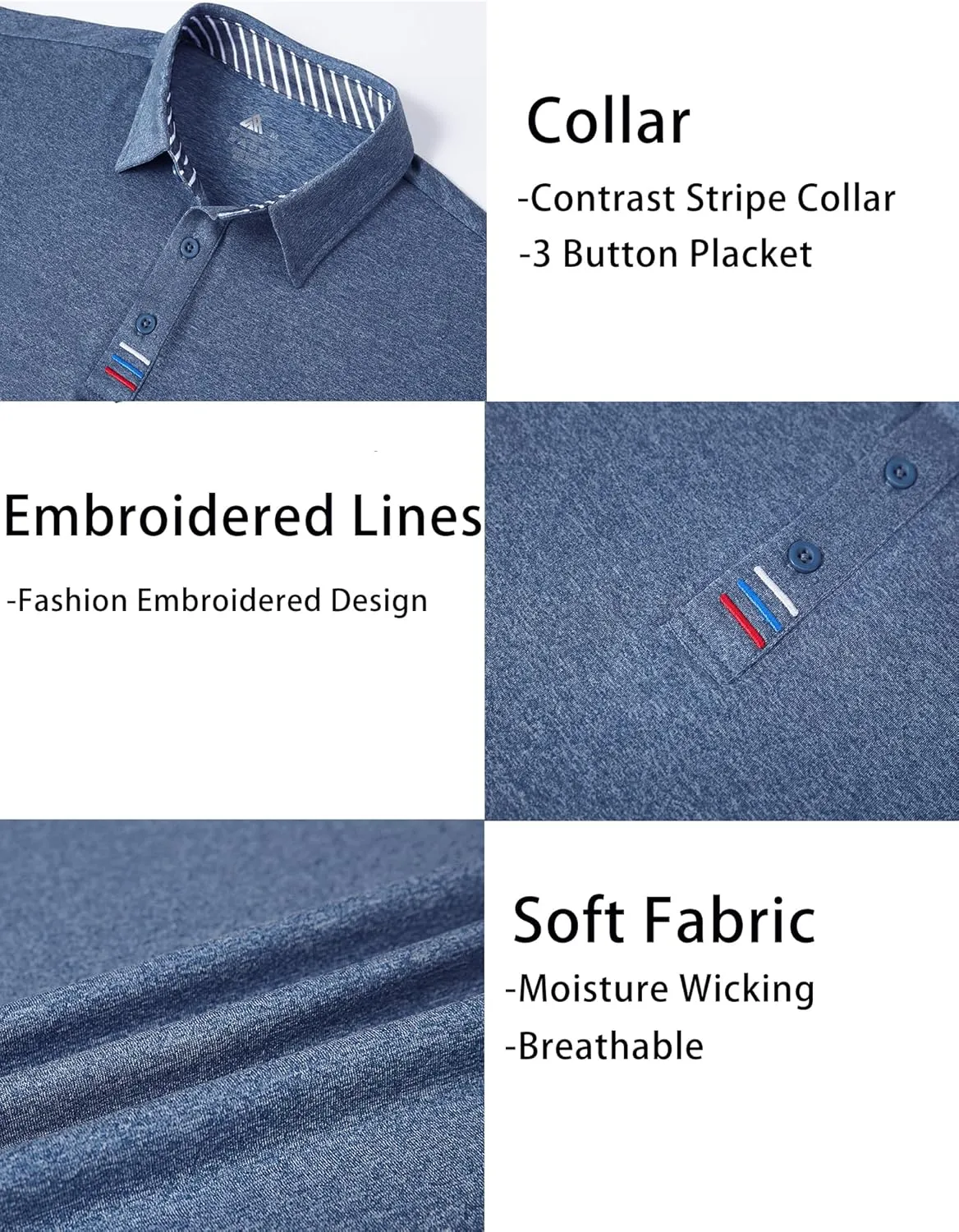 Men's Polo Shirts Short Sleeve Moisture Wicking Performance Golf Shirts Collared Lightweight Casual T-Shirt Athletic