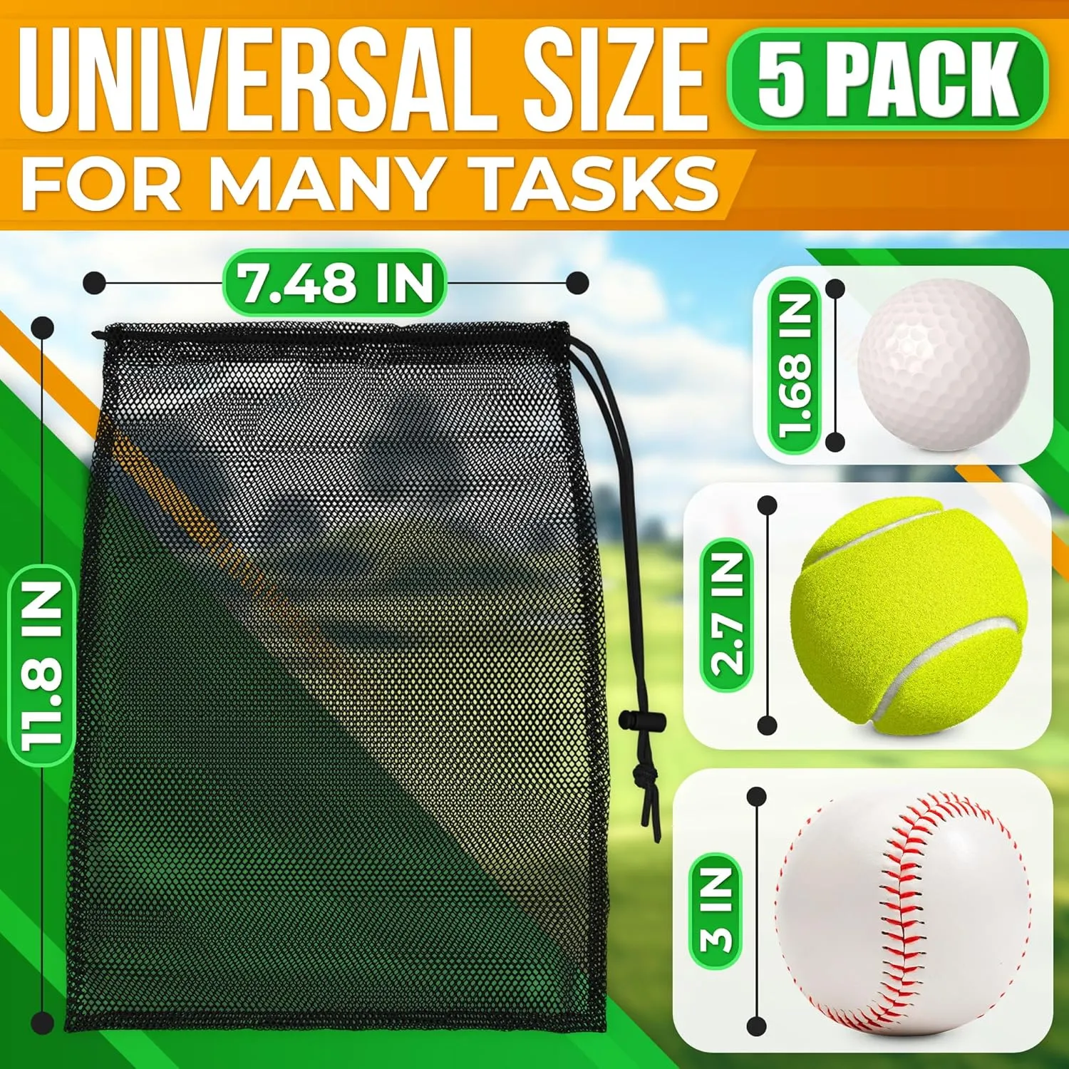 Mesh Bags Drawstring 5Pcs S  Strong, Lightweight, Breathable Mesh Bag with Quick-Dry and Tear-Resistant Design  Easy to Tighten and Adjust for Travel, Sports, Swimming, and Ball Storage
