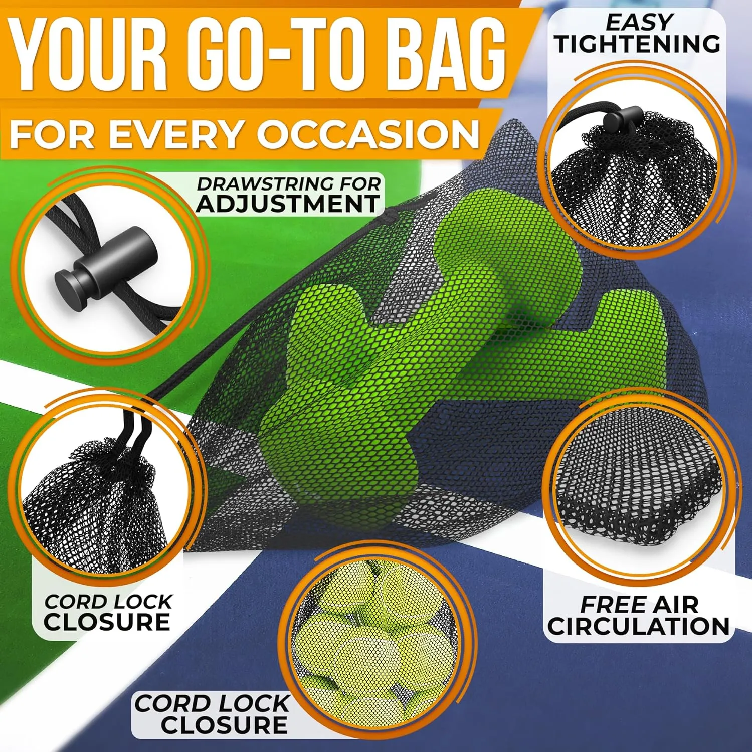 Mesh Bags Drawstring 5Pcs S  Strong, Lightweight, Breathable Mesh Bag with Quick-Dry and Tear-Resistant Design  Easy to Tighten and Adjust for Travel, Sports, Swimming, and Ball Storage