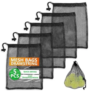 Mesh Bags Drawstring 5Pcs S  Strong, Lightweight, Breathable Mesh Bag with Quick-Dry and Tear-Resistant Design  Easy to Tighten and Adjust for Travel, Sports, Swimming, and Ball Storage