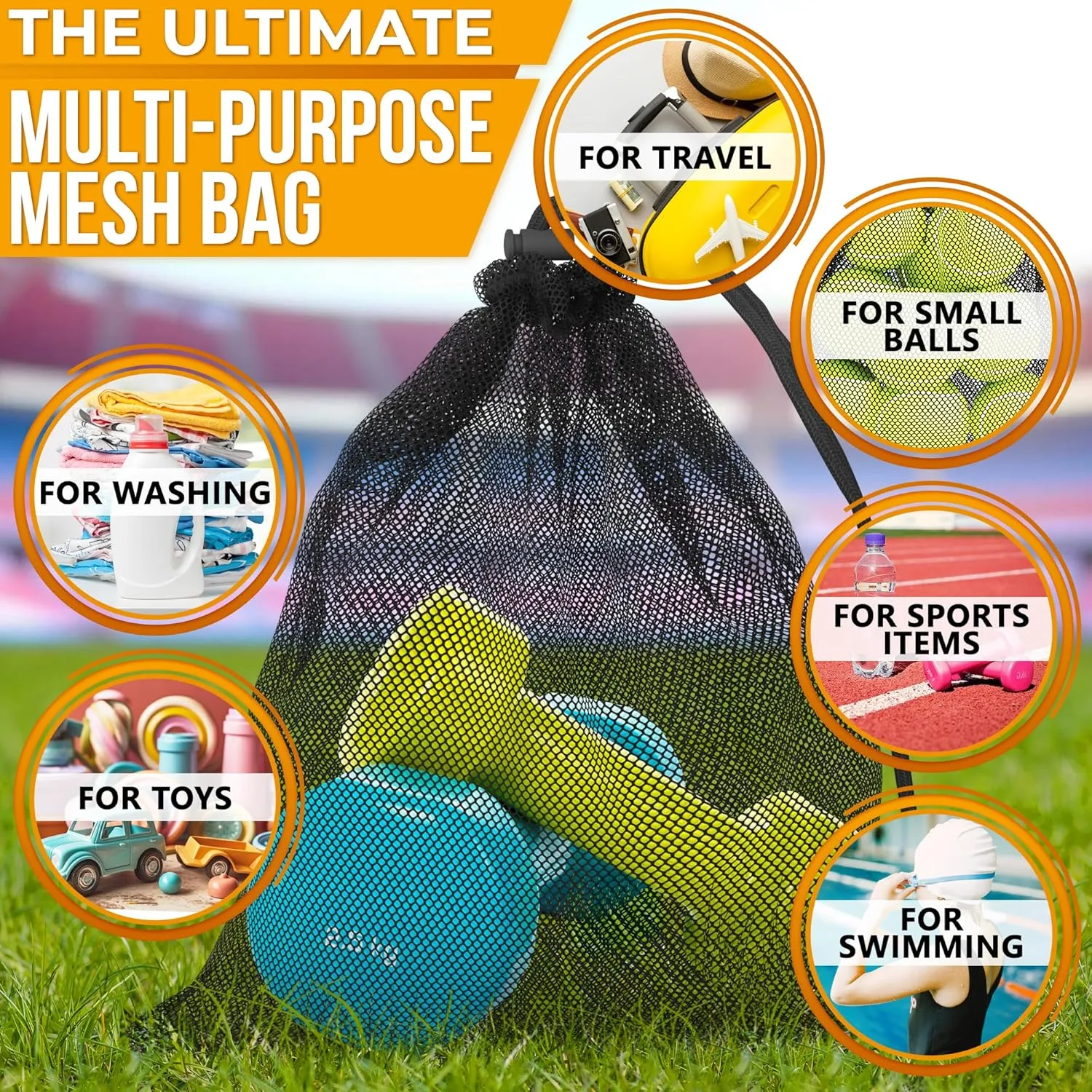 Mesh Bags Drawstring 5Pcs S  Strong, Lightweight, Breathable Mesh Bag with Quick-Dry and Tear-Resistant Design  Easy to Tighten and Adjust for Travel, Sports, Swimming, and Ball Storage
