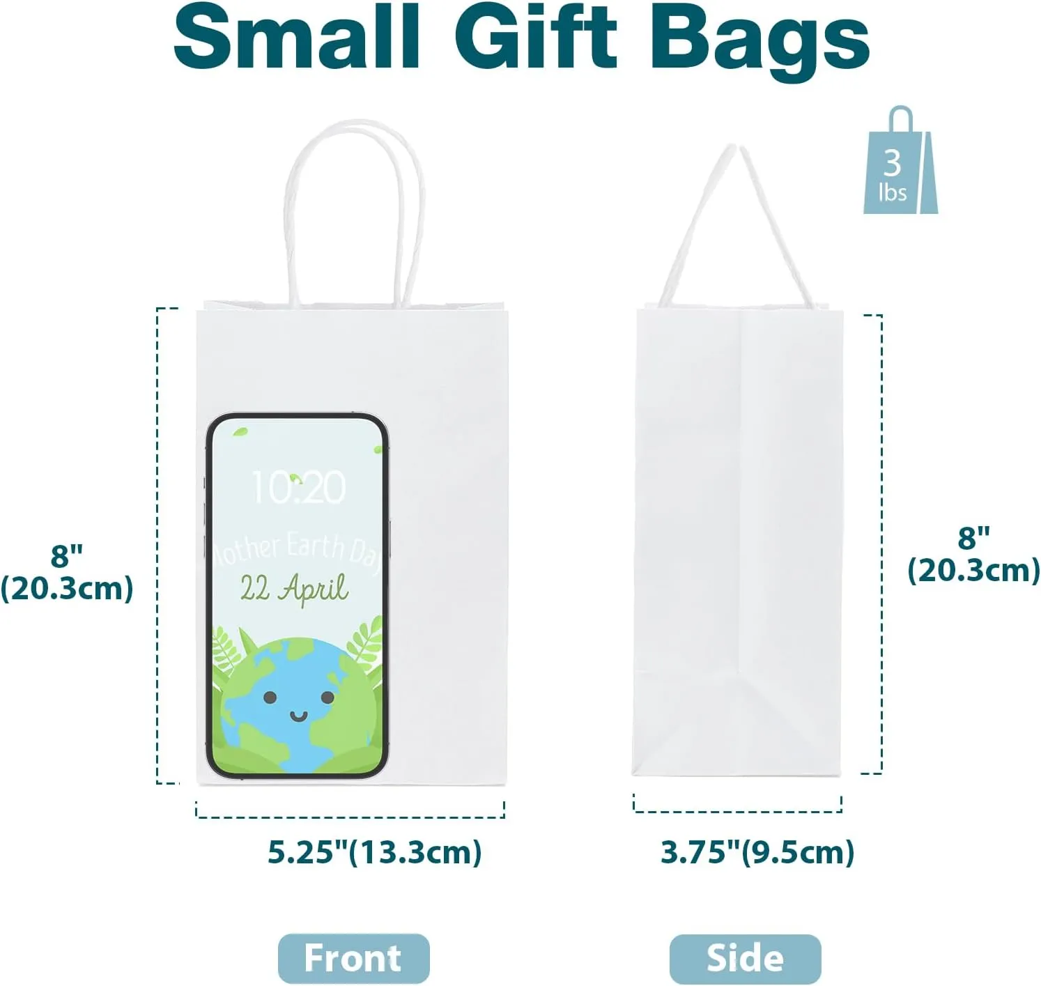 MESHA Gift Paper Bags 20Pcs 5.25x3.75x8'' White Small Shopping Kraft Bags Bulk with Handles Reusable for Business,Grocery,Birthday,Wedding,Kids Party,Favors