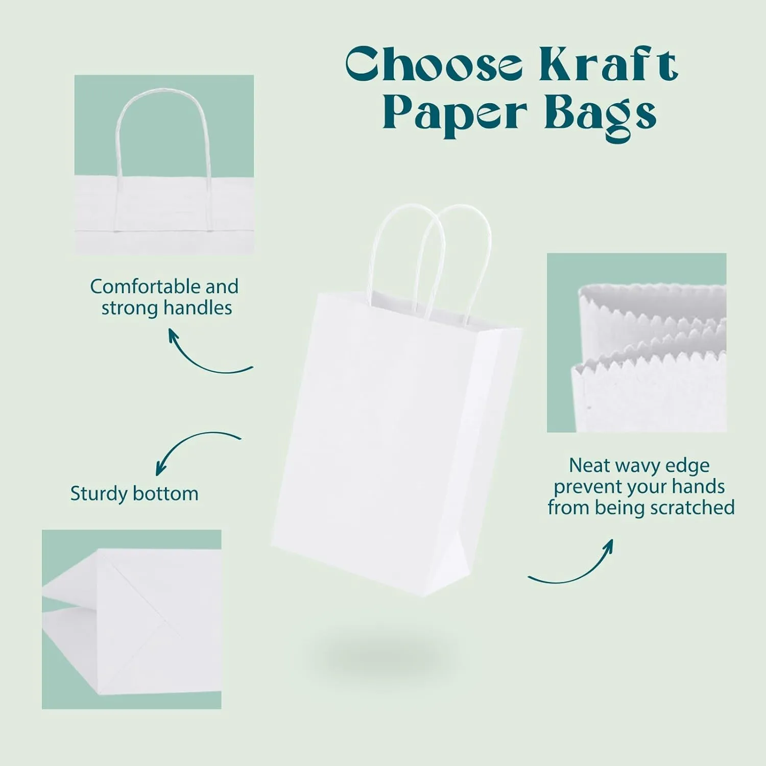 MESHA Gift Paper Bags 20Pcs 5.25x3.75x8'' White Small Shopping Kraft Bags Bulk with Handles Reusable for Business,Grocery,Birthday,Wedding,Kids Party,Favors