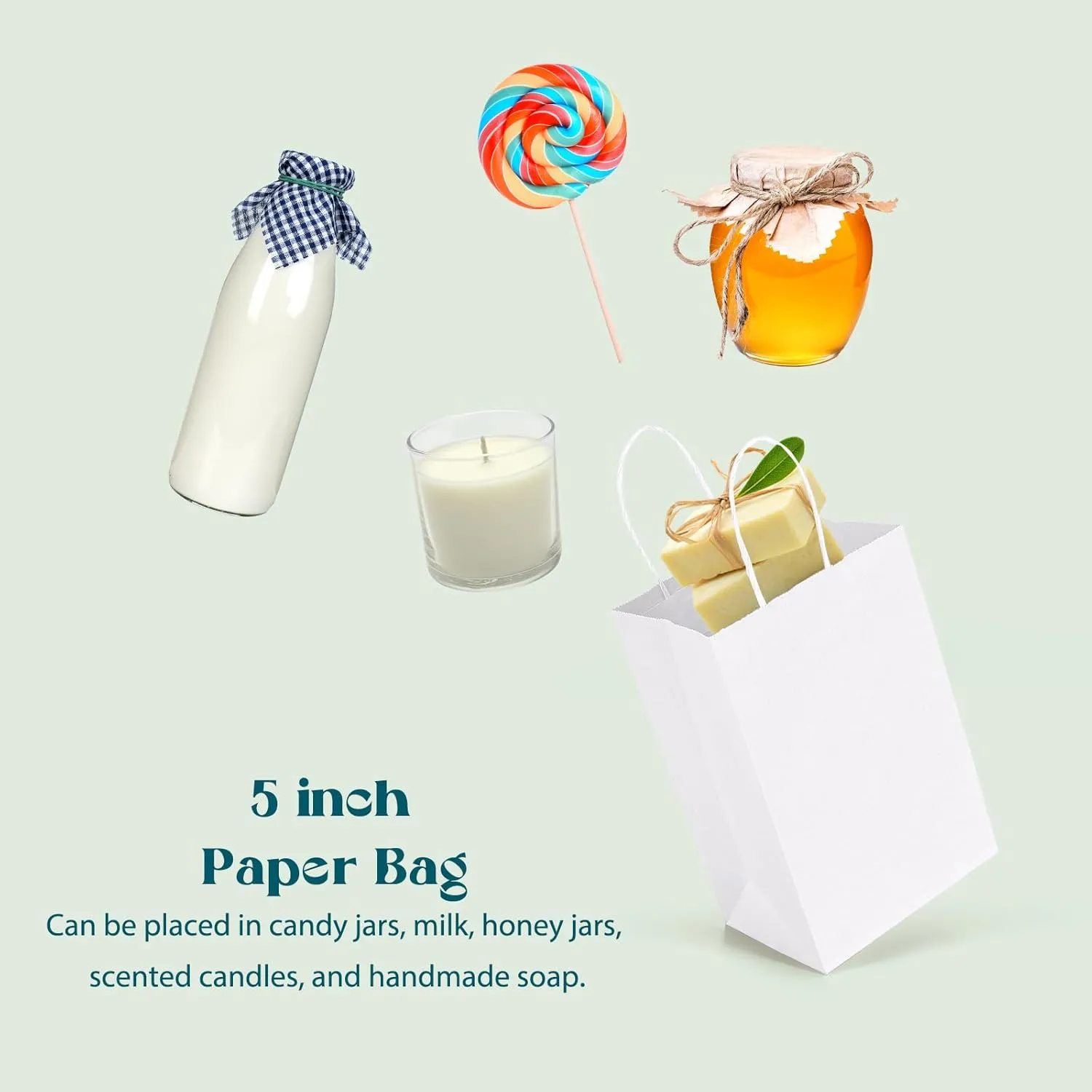 MESHA Gift Paper Bags 20Pcs 5.25x3.75x8'' White Small Shopping Kraft Bags Bulk with Handles Reusable for Business,Grocery,Birthday,Wedding,Kids Party,Favors