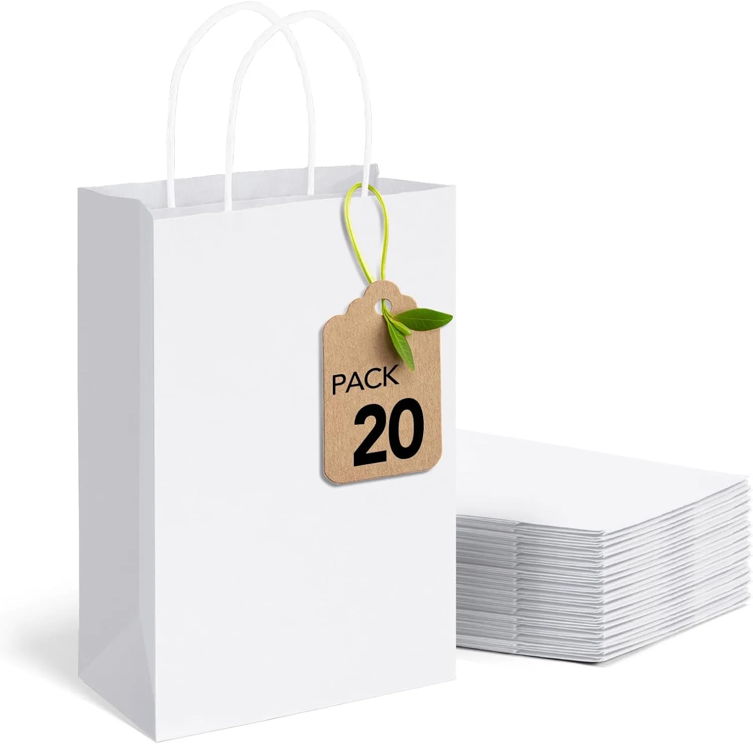MESHA Gift Paper Bags 20Pcs 5.25x3.75x8'' White Small Shopping Kraft Bags Bulk with Handles Reusable for Business,Grocery,Birthday,Wedding,Kids Party,Favors