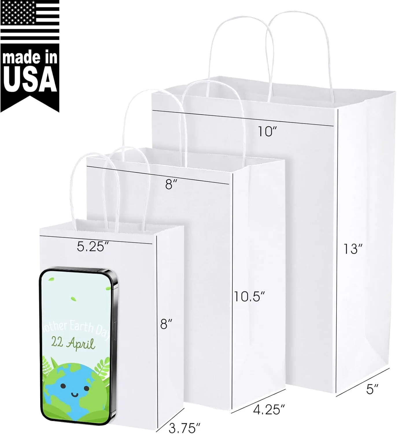 MESHA Gift Paper Bags 20Pcs 5.25x3.75x8'' White Small Shopping Kraft Bags Bulk with Handles Reusable for Business,Grocery,Birthday,Wedding,Kids Party,Favors