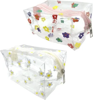 metulip 2Pcs Large Clear Makeup Bag Floral Print Cosmetic Bags Makeup Pouch Clear Pouches With Zipper Portable Toiletry Bags for Women Travel Vacation