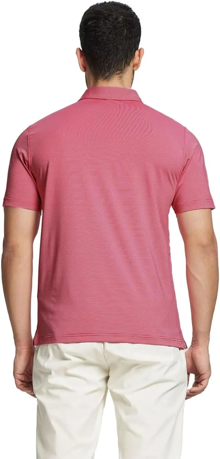 MICHEL ROUEN Golf Shirts for Men Short Sleeve Lightweight Quick Dry Pin Striped Casual Collared Polo Shirts
