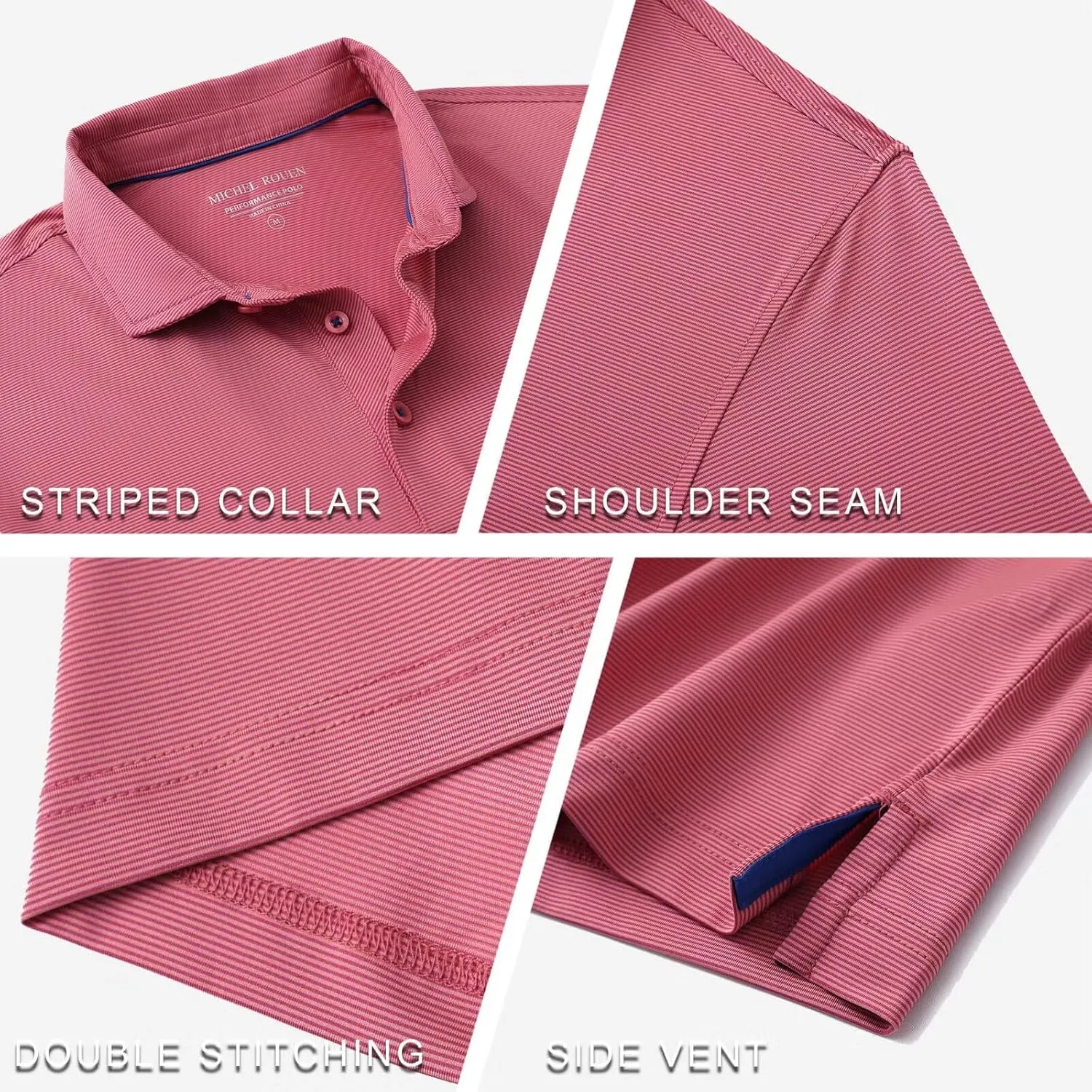 MICHEL ROUEN Golf Shirts for Men Short Sleeve Lightweight Quick Dry Pin Striped Casual Collared Polo Shirts