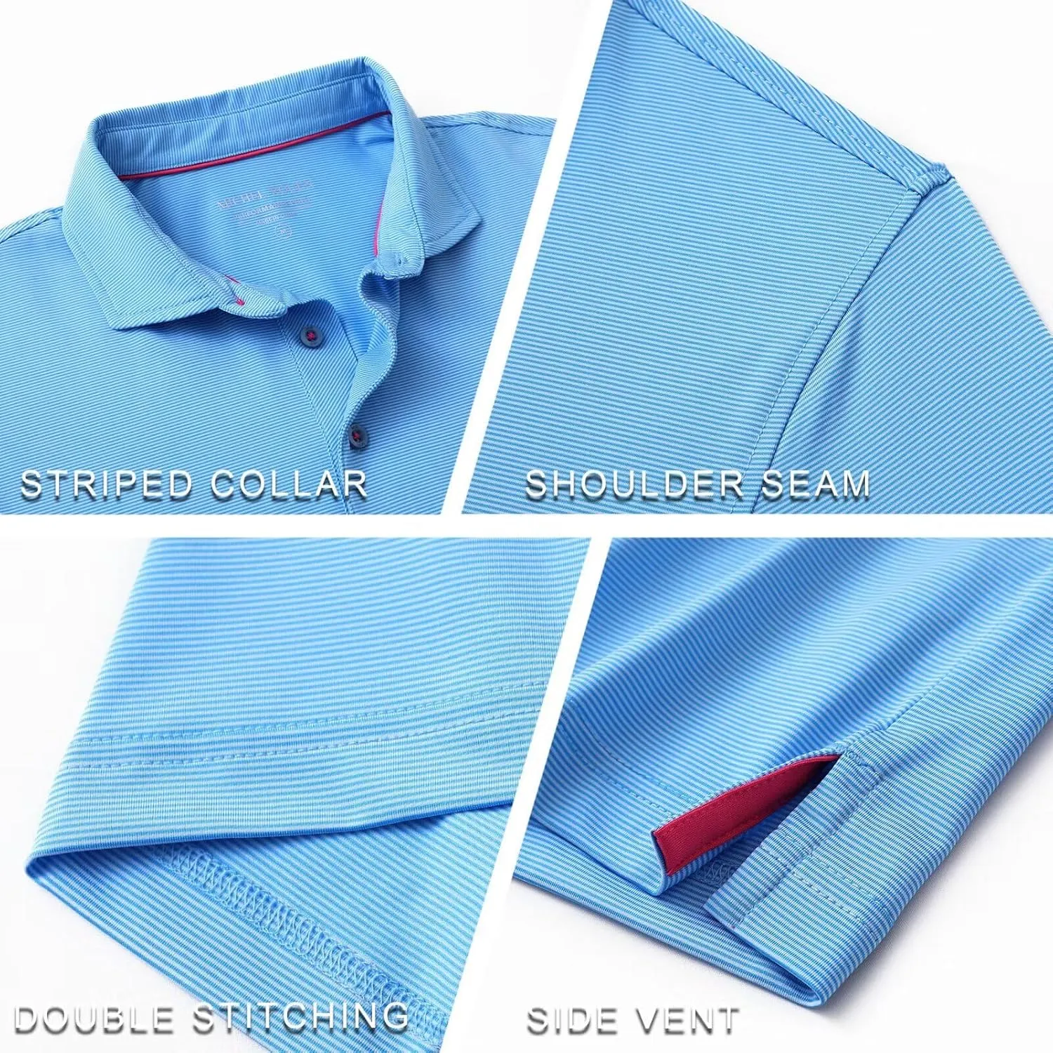 MICHEL ROUEN Golf Shirts for Men Short Sleeve Lightweight Quick Dry Pin Striped Casual Collared Polo Shirts
