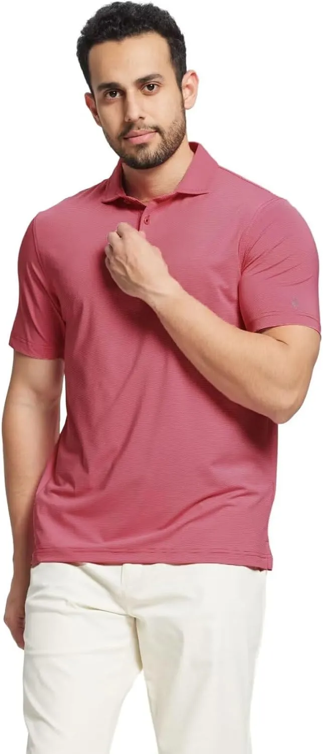MICHEL ROUEN Golf Shirts for Men Short Sleeve Lightweight Quick Dry Pin Striped Casual Collared Polo Shirts