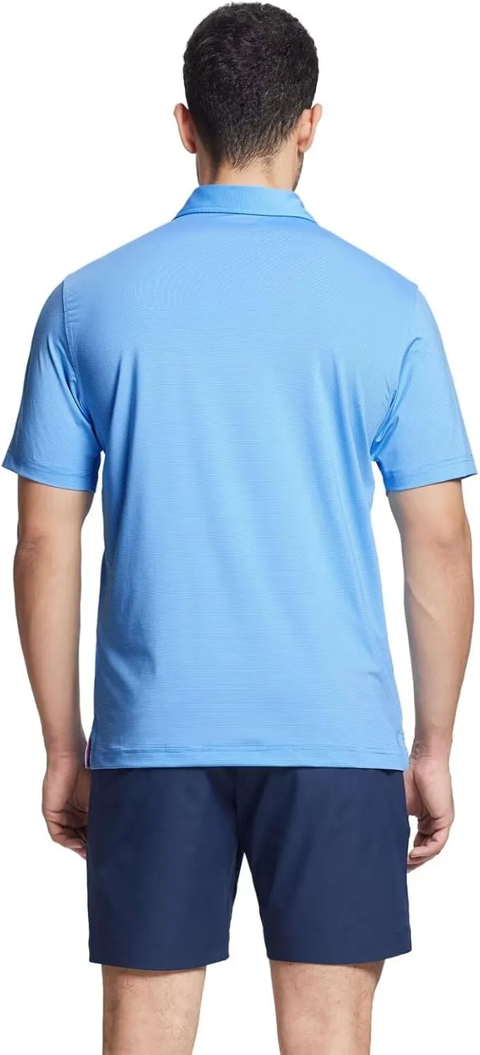 MICHEL ROUEN Golf Shirts for Men Short Sleeve Lightweight Quick Dry Pin Striped Casual Collared Polo Shirts