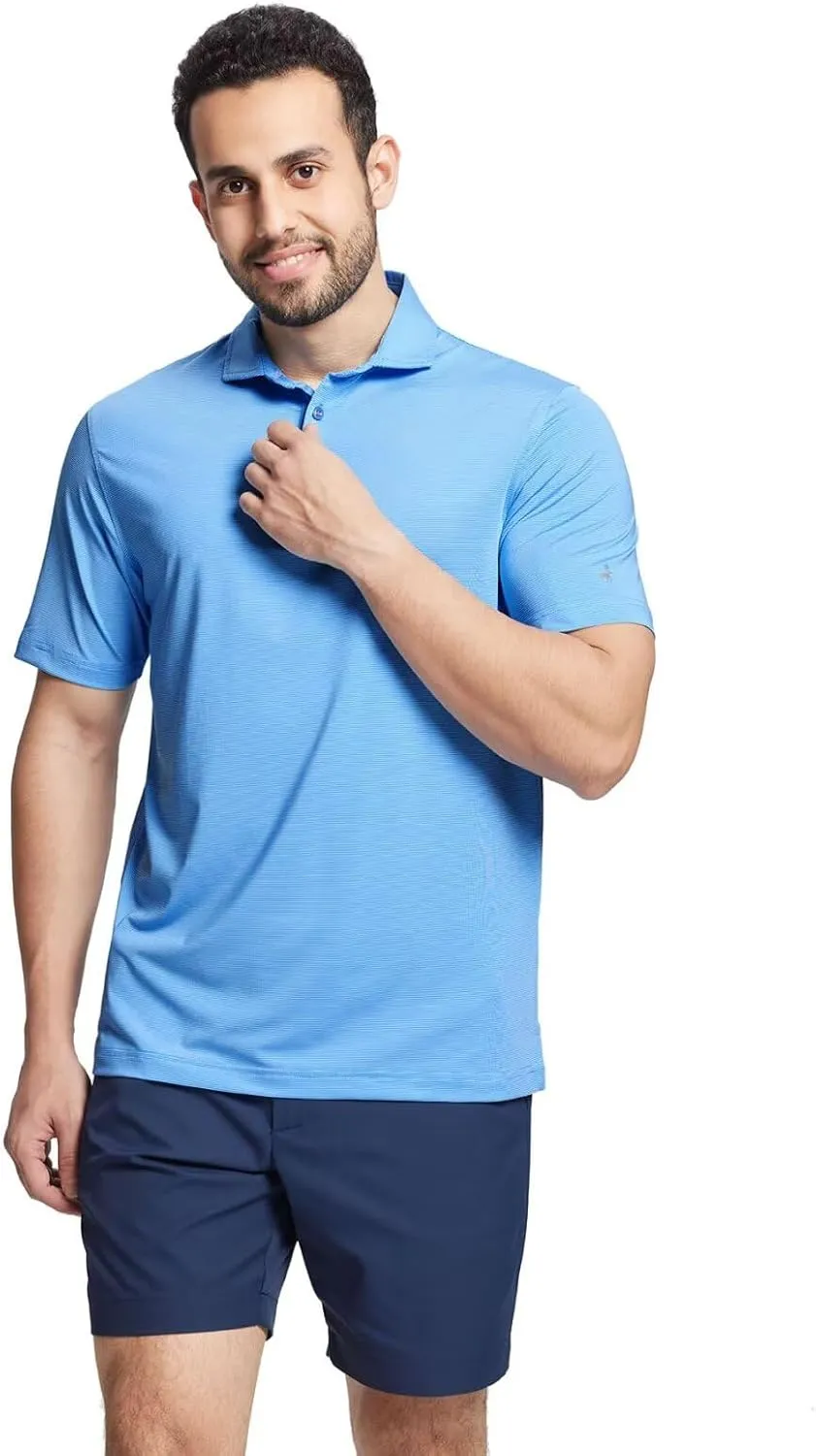 MICHEL ROUEN Golf Shirts for Men Short Sleeve Lightweight Quick Dry Pin Striped Casual Collared Polo Shirts