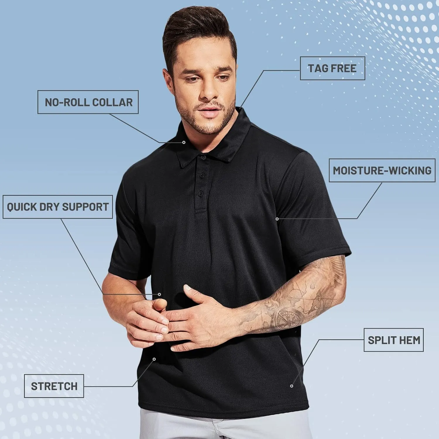MIER Men's Quick Dry Polo Shirts Polyester Casual Collared Shirts Short Sleeve, Moisture-Wicking, Sun Protection