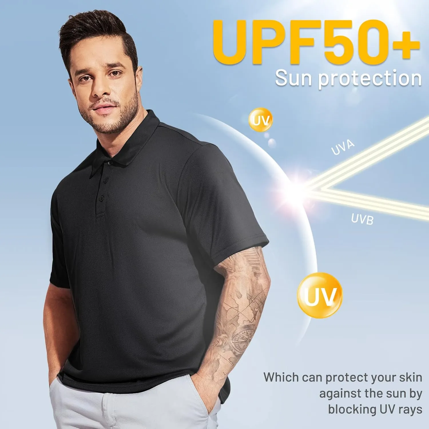 MIER Men's Quick Dry Polo Shirts Polyester Casual Collared Shirts Short Sleeve, Moisture-Wicking, Sun Protection