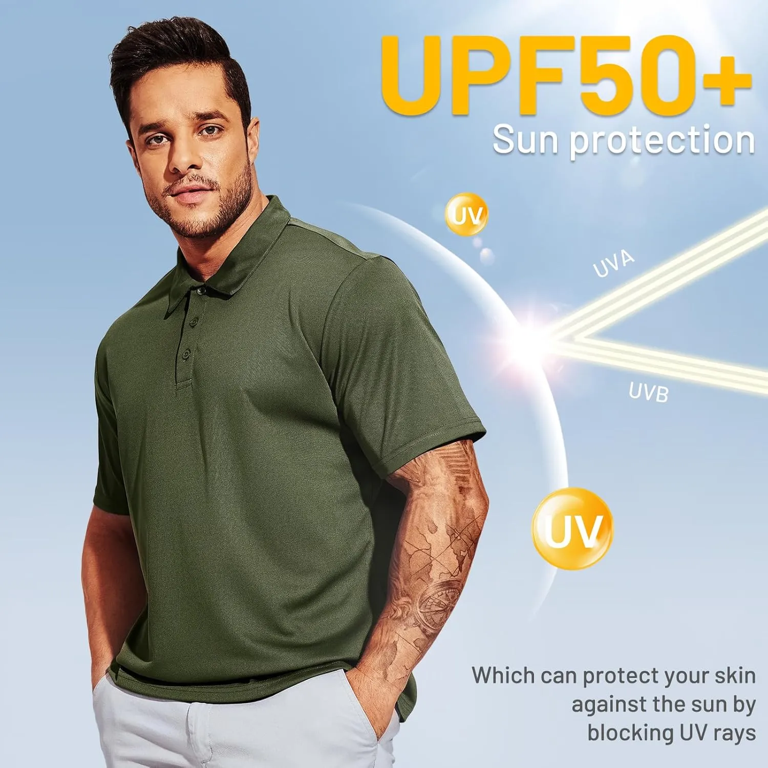 MIER Men's Quick Dry Polo Shirts Polyester Casual Collared Shirts Short Sleeve, Moisture-Wicking, Sun Protection