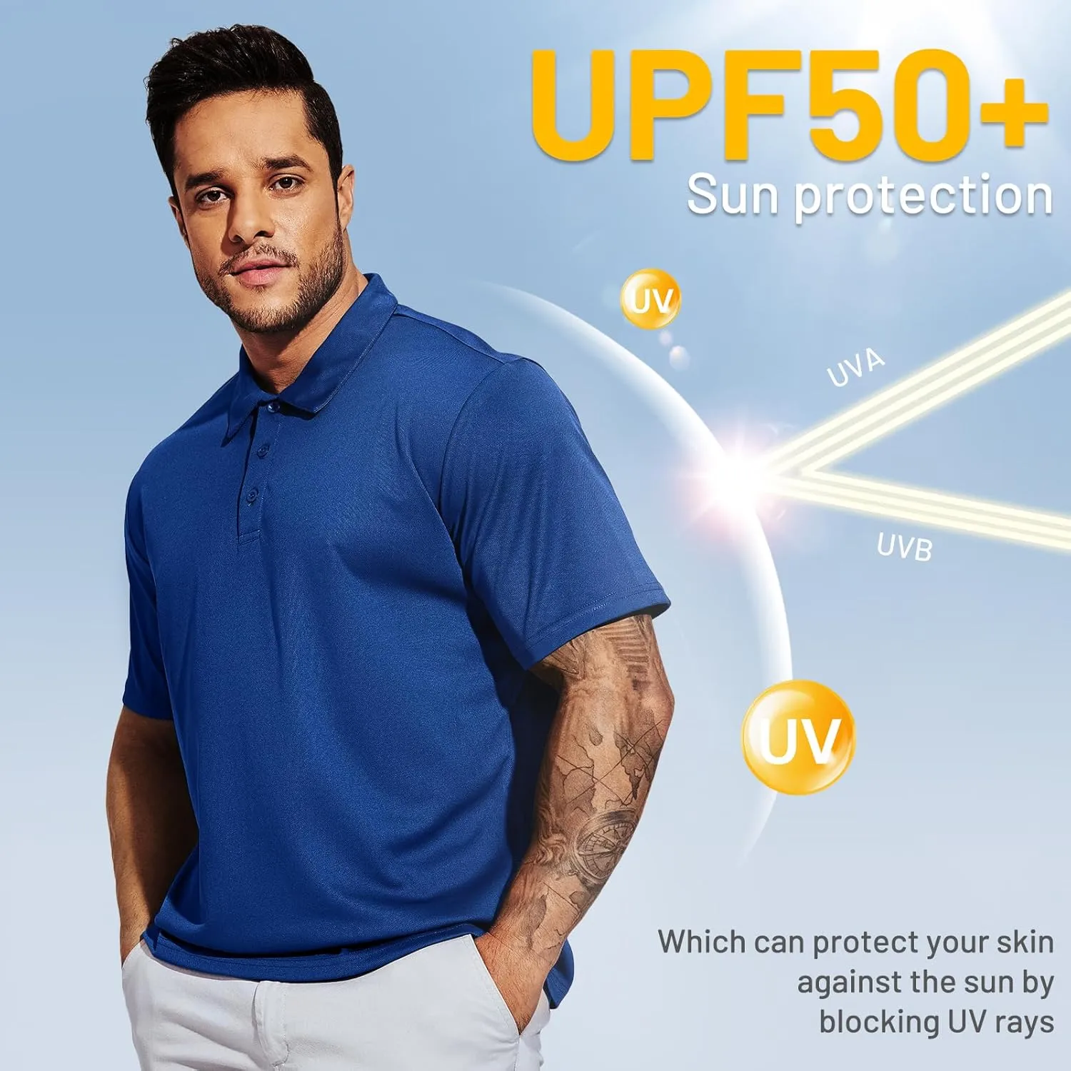 MIER Men's Quick Dry Polo Shirts Polyester Casual Collared Shirts Short Sleeve, Moisture-Wicking, Sun Protection