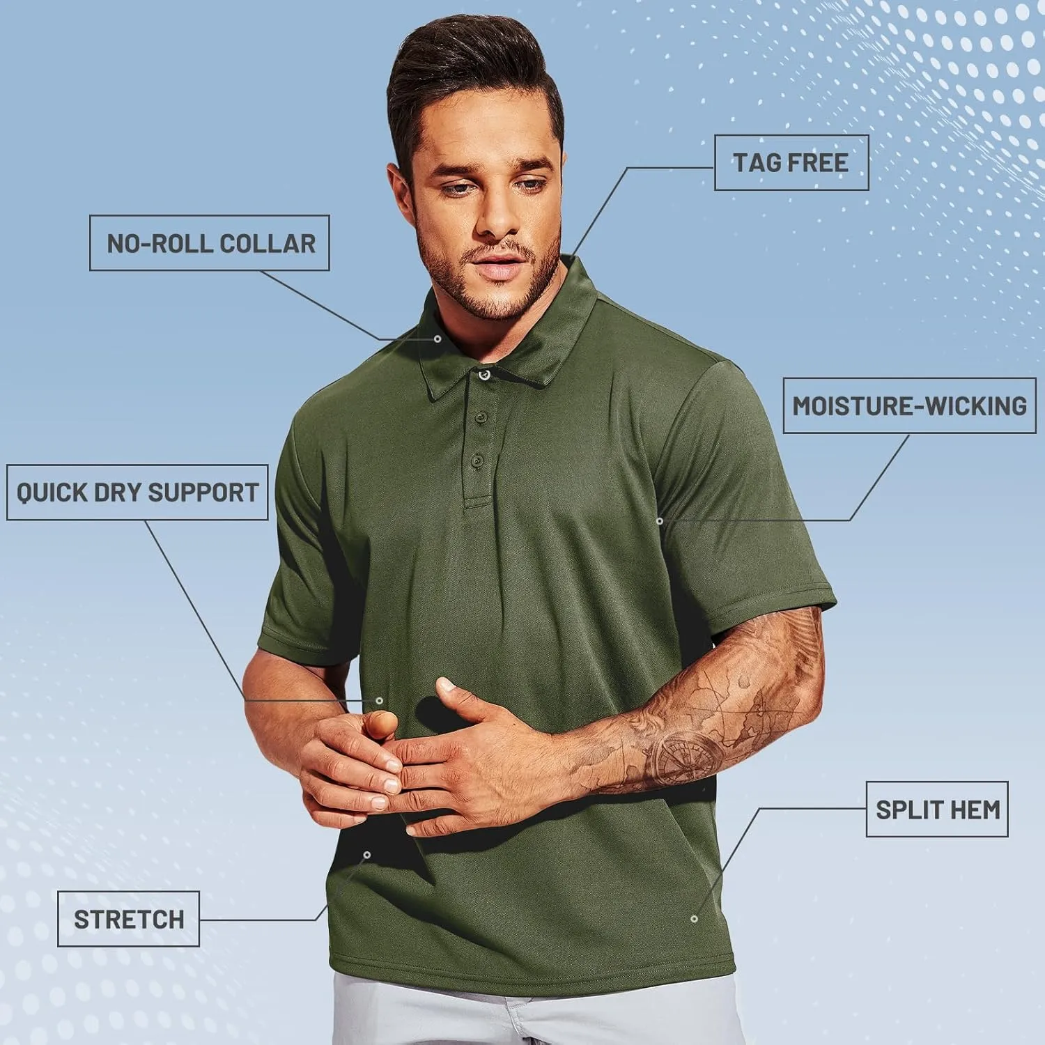 MIER Men's Quick Dry Polo Shirts Polyester Casual Collared Shirts Short Sleeve, Moisture-Wicking, Sun Protection