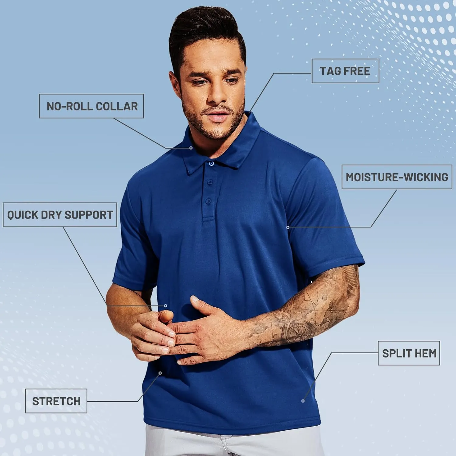 MIER Men's Quick Dry Polo Shirts Polyester Casual Collared Shirts Short Sleeve, Moisture-Wicking, Sun Protection