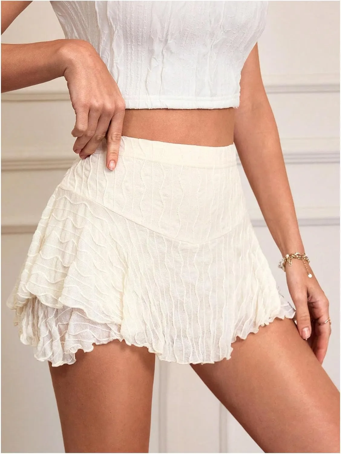 Milumia Women's Ruffle Layered Shorts Sheer Tiered High Waisted Textured Summer Skorts