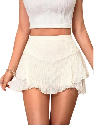 Milumia Women's Ruffle Layered Shorts Sheer Tiered High Waisted Textured Summer Skorts