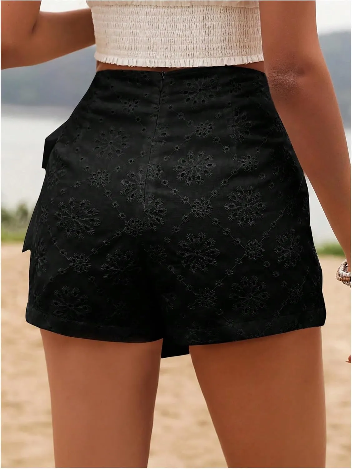 Milumia Women's Summer Wrap Tie Skirt Eyelet Knot Side Boho High Waist Skirts Shorts Skort