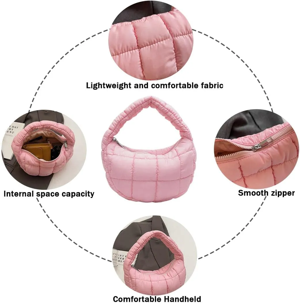Mini Puffer Bag for Women Quilted Carryall Bag Crescent Wristlet Handbag Puffy Purse Bubble Bag Lightweight Puff Bag