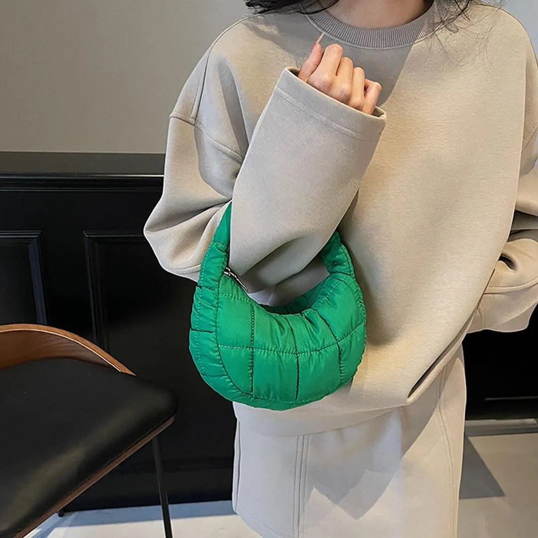 Mini Puffer Bag for Women Quilted Carryall Bag Crescent Wristlet Handbag Puffy Purse Bubble Bag Lightweight Puff Bag